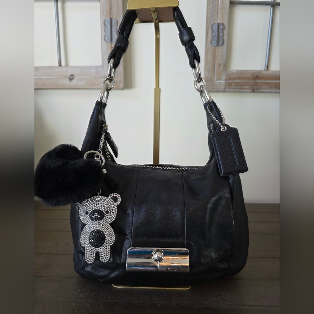 Coach Black Leather Kristen Hobo Bag With Crossbody Strap & Unbranded Charm - Picture 14 of 16